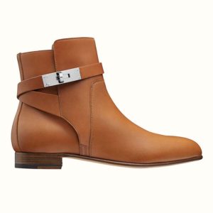 Hermes Women Neo Ankle Boot Calfskin with Iconic Buckle-Chocolate