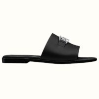 Hermes Women Villa Sandal Calfskin with Detailed Openwork Hardware-Black