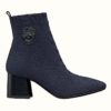 Hermes Women Volver 60 Ankle Boot Navy Leather 2.4 Heel