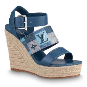 Louis Vuitton LV Women Starboard Wedge Sandal Denim Calf Leather