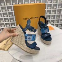 Louis Vuitton LV Women Starboard Wedge Sandal Denim Calf Leather