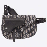 Dior Unisex Saddle Pouch Beige and Black Dior Oblique Jacquard