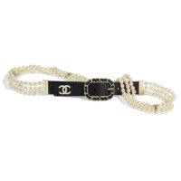 Chanel Women Calfskin Glass Pearls & Gold-Tone Metal Black Belt