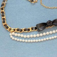 Chanel Women Metal Glass Pearls & Calfskin Gold Pearly White & Black Belt