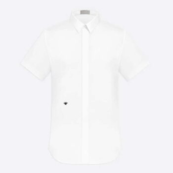 Dior Men Short Sleeve Shirt White Cotton Poplin Black Dior Bee Embroidery