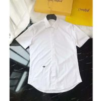 Dior Men Short Sleeve Shirt White Cotton Poplin Black Dior Bee Embroidery