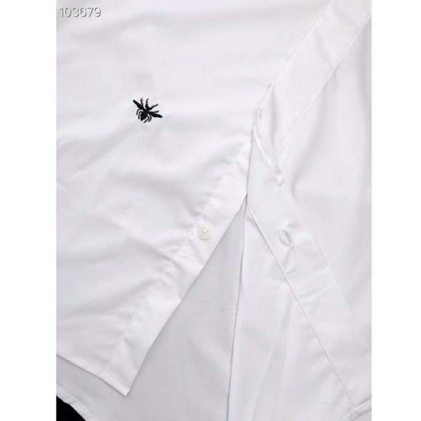 Dior Men Short Sleeve Shirt White Cotton Poplin Black Dior Bee Embroidery (7)