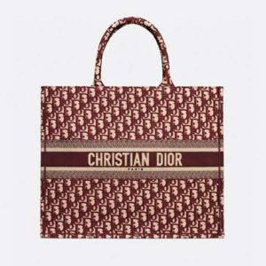 Dior Unisex Dior Book Tote Maroon Dior Oblique Embroidered Velvet