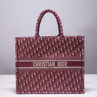 Dior Unisex Dior Book Tote Maroon Dior Oblique Embroidered Velvet