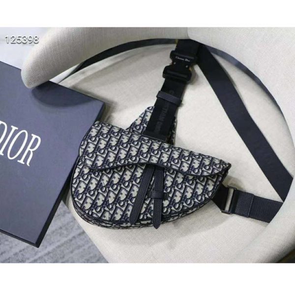 Dior Unisex Saddle Bag Beige and Black Dior Oblique Jacquard (3)