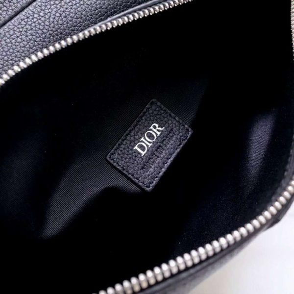 Dior Unisex Saddle Bag Black Grained Calfskin Christian Dior CD Buckle (1)