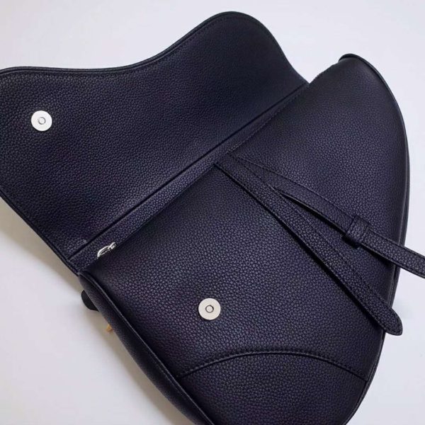 Dior Unisex Saddle Bag Black Grained Calfskin Christian Dior CD Buckle (10)