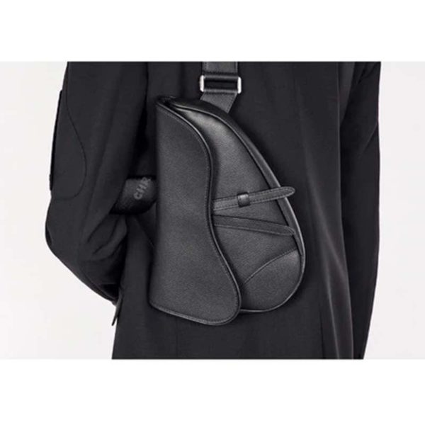 Dior Unisex Saddle Bag Black Grained Calfskin Christian Dior CD Buckle (11)