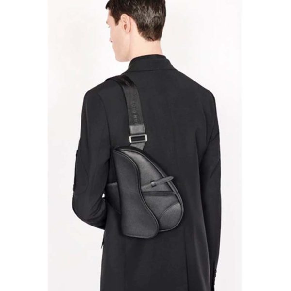 Dior Unisex Saddle Bag Black Grained Calfskin Christian Dior CD Buckle (12)