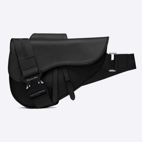 Dior Unisex Saddle Bag Black Grained Calfskin Christian Dior CD Buckle