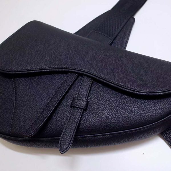 Dior Unisex Saddle Bag Black Grained Calfskin Christian Dior CD Buckle (4)