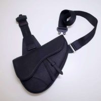 Dior Unisex Saddle Bag Black Grained Calfskin Christian Dior CD Buckle