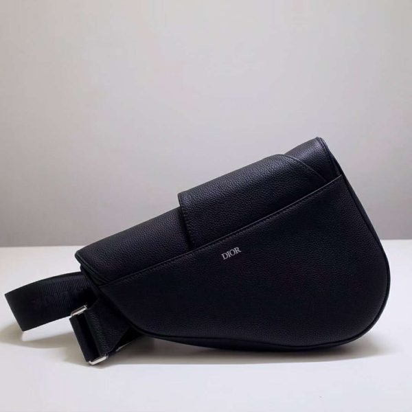 Dior Unisex Saddle Bag Black Grained Calfskin Christian Dior CD Buckle (7)