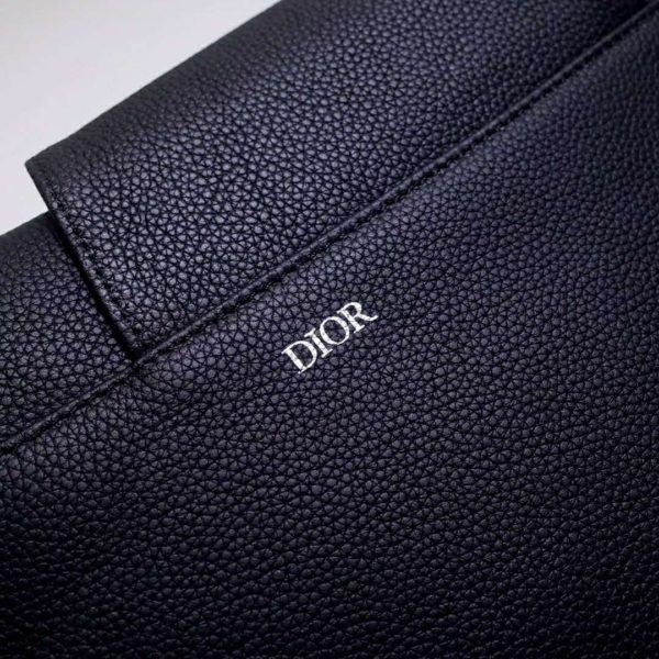 Dior Unisex Saddle Bag Black Grained Calfskin Christian Dior CD Buckle (8)
