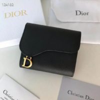 Dior Unisex Saddle Flap Card Holder Black Goatskin ‘D’ Accent