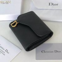 Dior Unisex Saddle Flap Card Holder Black Goatskin ‘D’ Accent