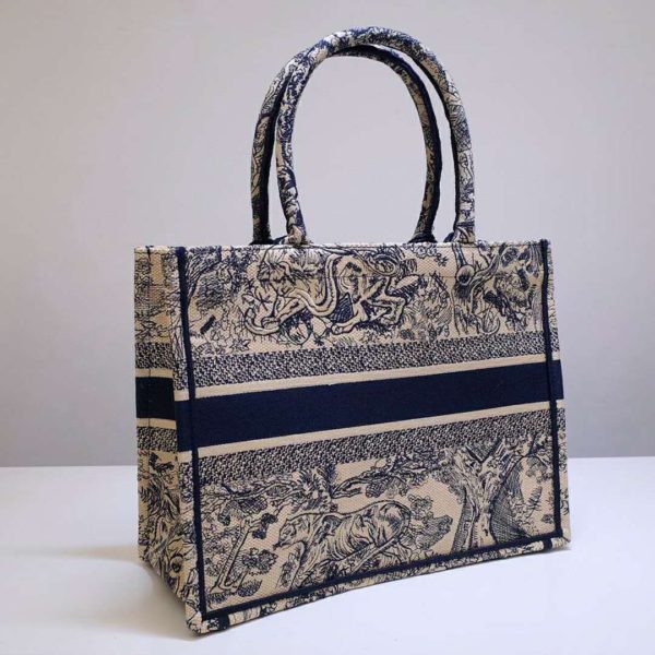 Dior Unisex Small Dior Book Tote Blue Toile De Jouy Embroidery (7)