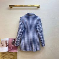 Dior Women Double-Breasted Button Jacket Blue White Check Wool Twill