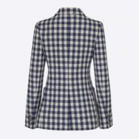 Dior Women Double-Breasted Button Jacket Blue White Check Wool Twill