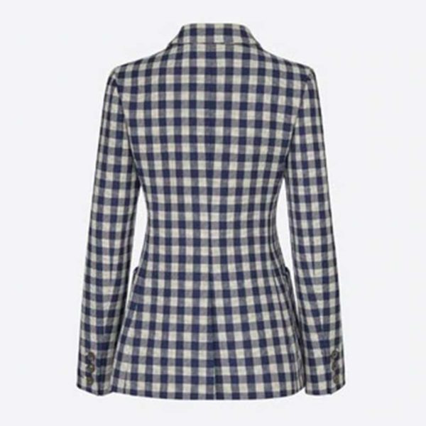 Dior Women Double-Breasted Button Jacket Blue White Check Wool Twill (3)