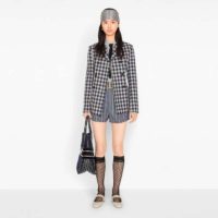 Dior Women Double-Breasted Button Jacket Blue White Check Wool Twill