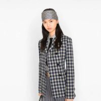 Dior Women Double-Breasted Button Jacket Blue White Check Wool Twill