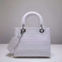 Dior Women Medium Lady D-Lite Bag White Cannage Embroidery
