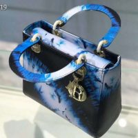 Dior Women Medium Lady Dior Bag Blue Multicolor Tie & Dior Printed Calfskin