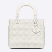 Dior Women Medium Lady Dior Bag Latte Ultramatte Cannage Calfskin-White