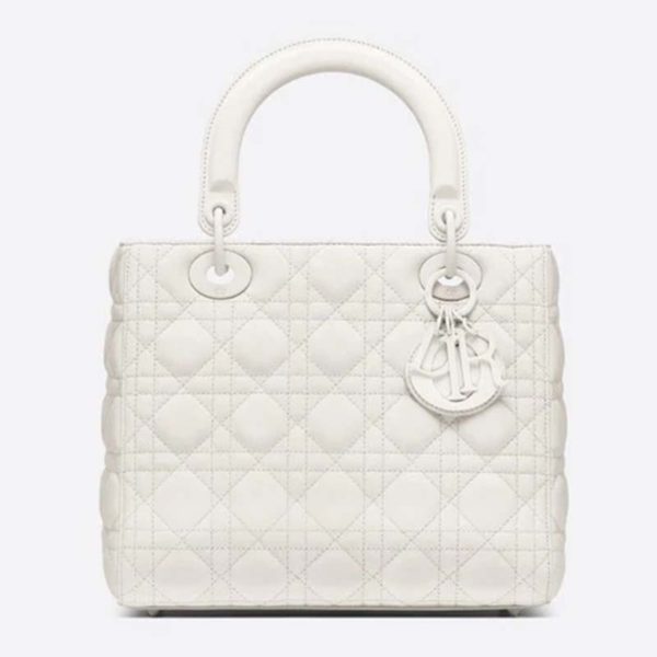 Dior Women Medium Lady Dior Bag Latte Ultramatte Cannage Calfskin-White