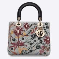 Dior Women Medium Lady Dior Jardin De Minuit Bag Embroidered Calfskin