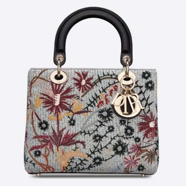 Dior Women Medium Lady Dior Jardin De Minuit Bag Embroidered Calfskin