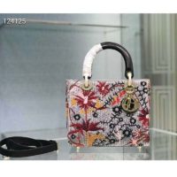 Dior Women Medium Lady Dior Jardin De Minuit Bag Embroidered Calfskin