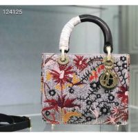 Dior Women Medium Lady Dior Jardin De Minuit Bag Embroidered Calfskin