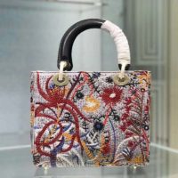 Dior Women Medium Lady Dior Jardin De Minuit Bag Embroidered Calfskin