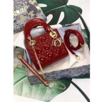 Dior Women Mini Lady Dior Bag Cherry Red Patent Cannage Calfskin