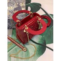 Dior Women Mini Lady Dior Bag Cherry Red Patent Cannage Calfskin