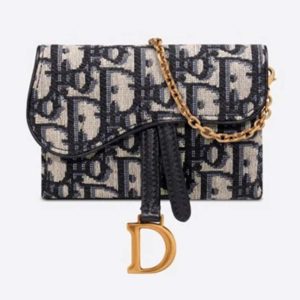 Dior Women Saddle Nano Pouch Blue Dior Oblique Jacquard
