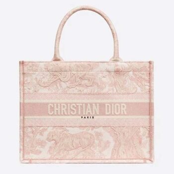 Dior Women Small Dior Book Tote Pink Toile De Jouy Embroidery