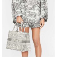 Dior Women Small Dioriviera Dior Book Tote Gray Toile De Jouy Embroidery