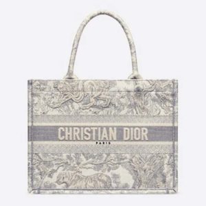 Dior Women Small Dioriviera Dior Book Tote Gray Toile De Jouy Embroidery