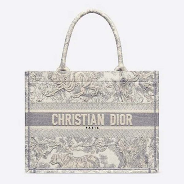 Dior Women Small Dioriviera Dior Book Tote Gray Toile De Jouy Embroidery