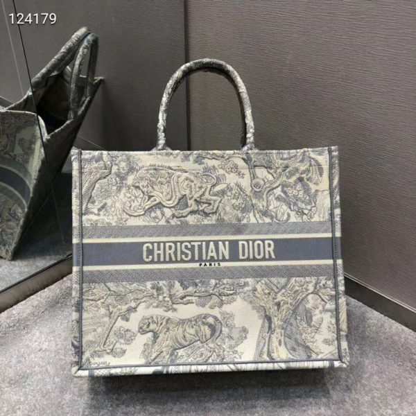 Dior Women Small Dioriviera Dior Book Tote Gray Toile De Jouy Embroidery (4)