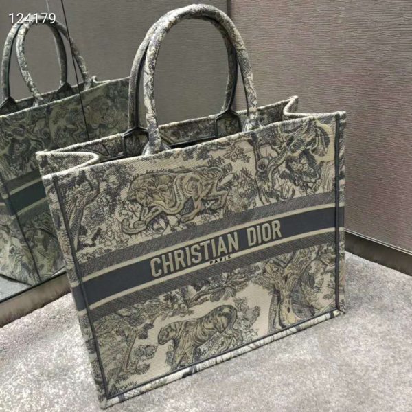 Dior Women Small Dioriviera Dior Book Tote Gray Toile De Jouy Embroidery (5)