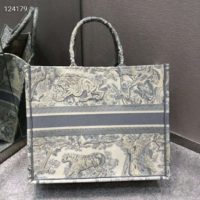 Dior Women Small Dioriviera Dior Book Tote Gray Toile De Jouy Embroidery